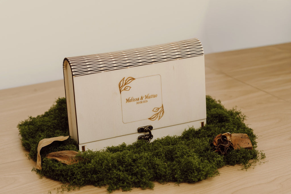 Scatola porta foto in legno naturale pieghevole con vano USB – perfetta per foto e regali