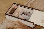 Scatola porta foto in legno naturale coperchio scorrevole con vano USB – perfetta per foto e regali