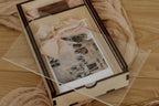 Scatola porta foto in legno naturale coperchio scorrevole in acrilico trasparente con vano USB – perfetta per foto e regali