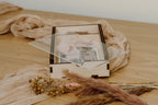 Scatola porta foto in legno naturale coperchio scorrevole in acrilico trasparente con vano USB – perfetta per foto e regali